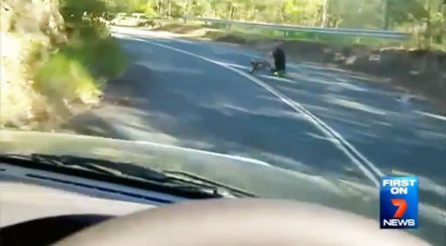 Footage posted to the internet shows the drift trikers straying onto the wrong side of the road. Photo: 7 News