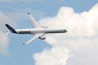 An Airbus A350-1000 performs at the 53rd International Paris Air Show at Le Bourget Airport near Paris