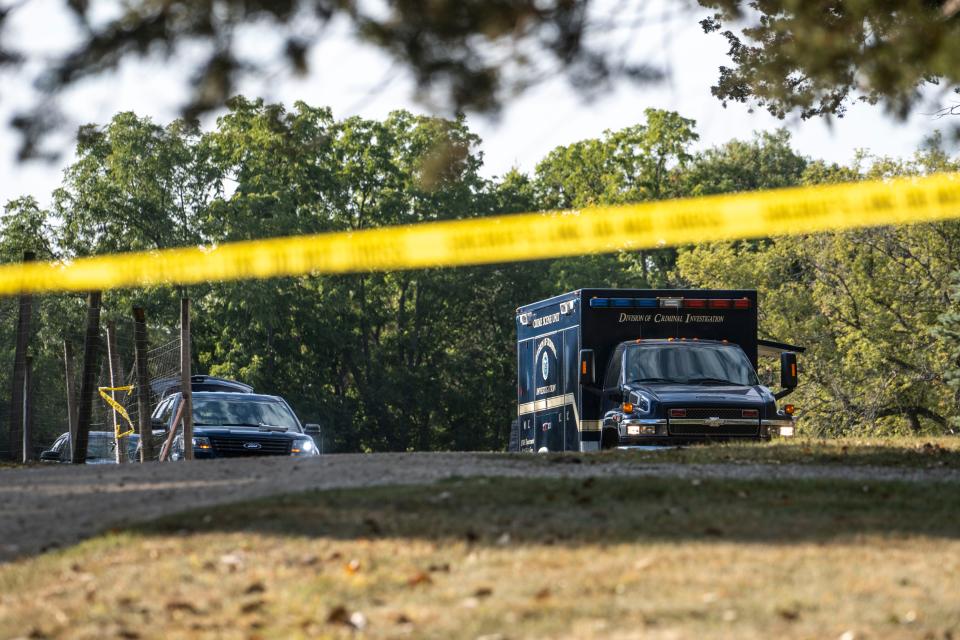 Iowa Department of Criminal Investigations vehicles are at the scene of an officer-involved shooting north of the Kossuth County Fairgrounds on South Minnesota Street on Thursday, September 14, 2023 in Algona.