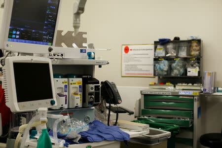 Anesthesia equipment is seen in an operating room at Johns Hopkins hospital in Baltimore, Maryland, U.S., May 13, 2019. REUTERS/Rosem Morton