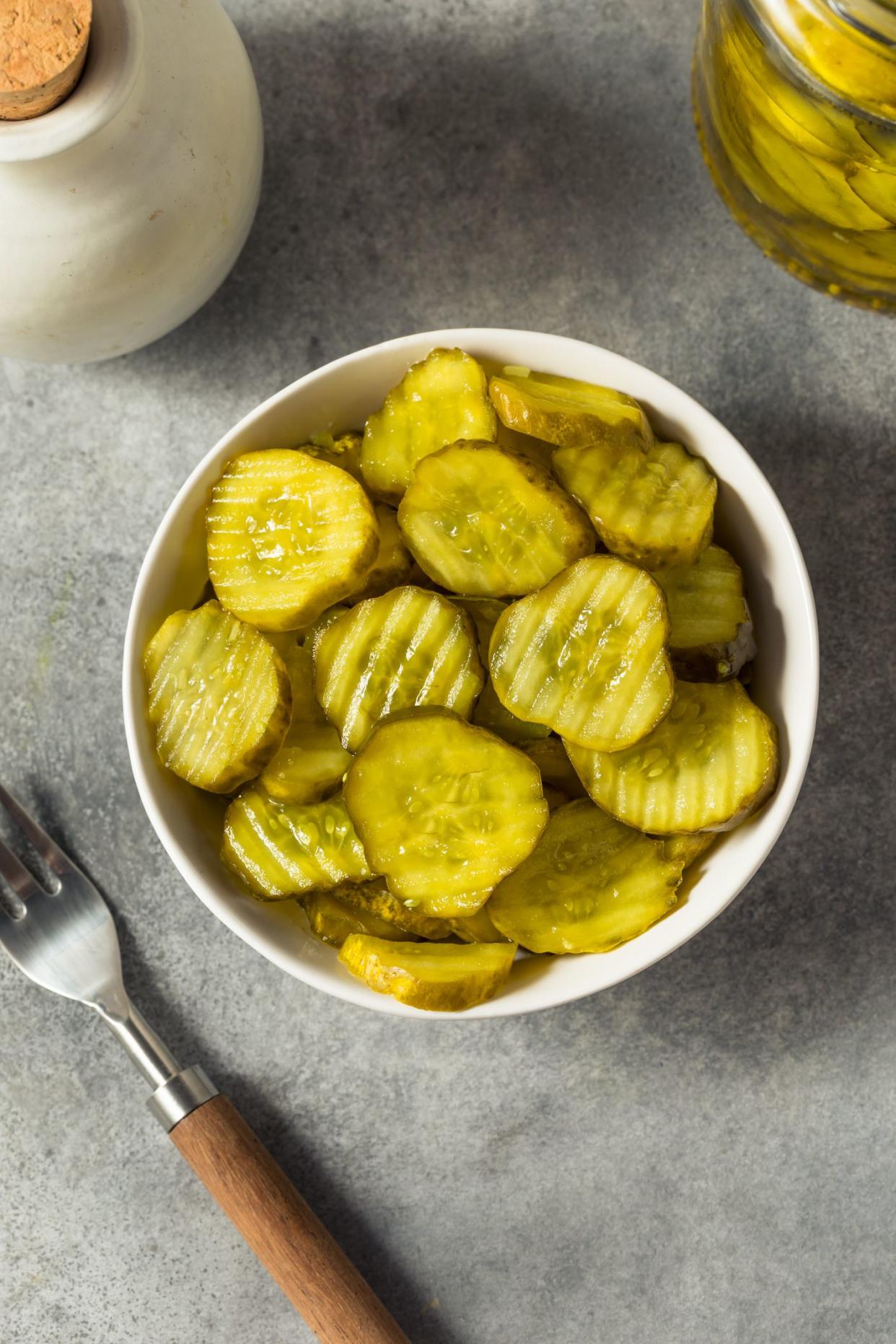 Homemade Green Dill Pickles in a Bowl