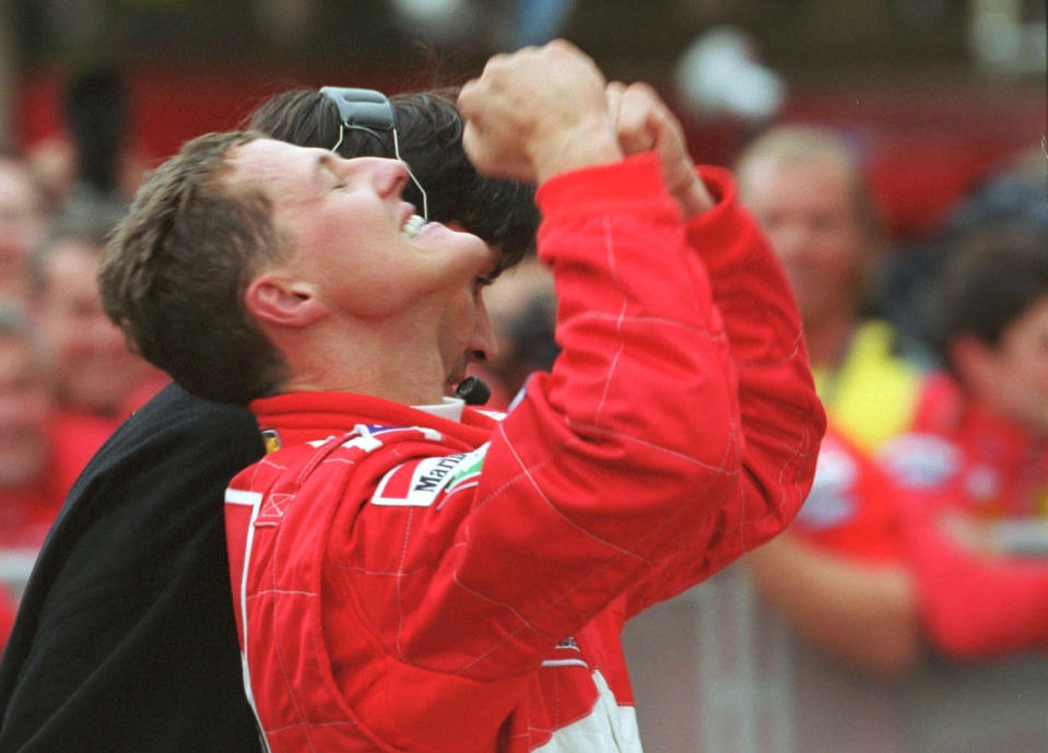 <b>JAPAN 2000</b><br><br> The race that clinched Schumacher's first title for Ferrari, ending their 21-year wait for a drivers' crown. Schumacher had trailed McLaren rival Mika Hakkinen for almost 40 laps before getting ahead with pitstop strategy on one of his most emotional afternoons.