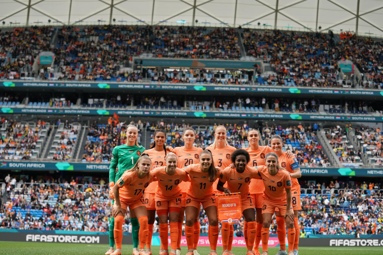 SYDNEY, AUSTRALIA - AUGUST 6:  Netherlands line up for round of 16 during the FIFA Women's World Cup Australia & New Zealand 2023 Round of 16 match between Netherlands and Runner Up Group G at Sydney Football Stadium on August 6, 2023 in Sydney, Australia. (Photo by Stephanie Meek - CameraSport via Getty Images)