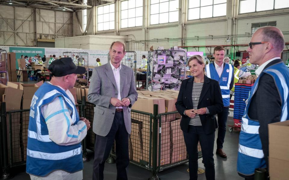 The Earl and Countess of Wessex visiting the SaluteTheNHS warehouse in Bicester  - Adrian Wroth