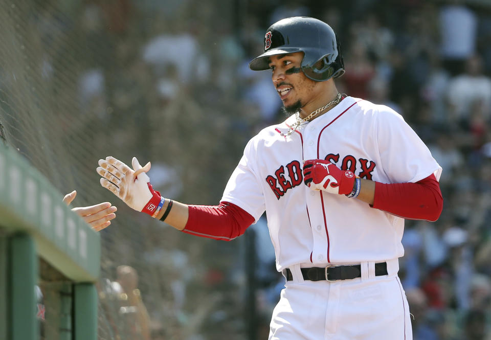 Mookie Betts' strong play is a big reason the Red Sox are holding on to the top spot in the Yahoo Sports MLB Power Rankings. (AP)