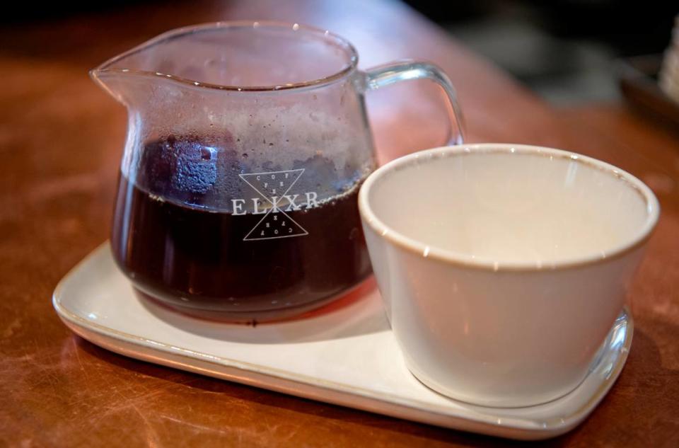 A fresh pour over coffee at Elixr in State College on Monday.