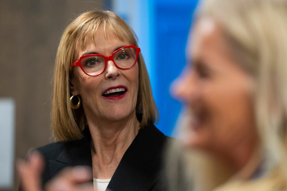 Lt. Gov. Suzanne Crouch, an Indiana Republican gubernatorial candidate, takes a tour of the Indiana United Methodist Children's Home on Thursday, April 4, 2024, in Lebanon, Indiana.