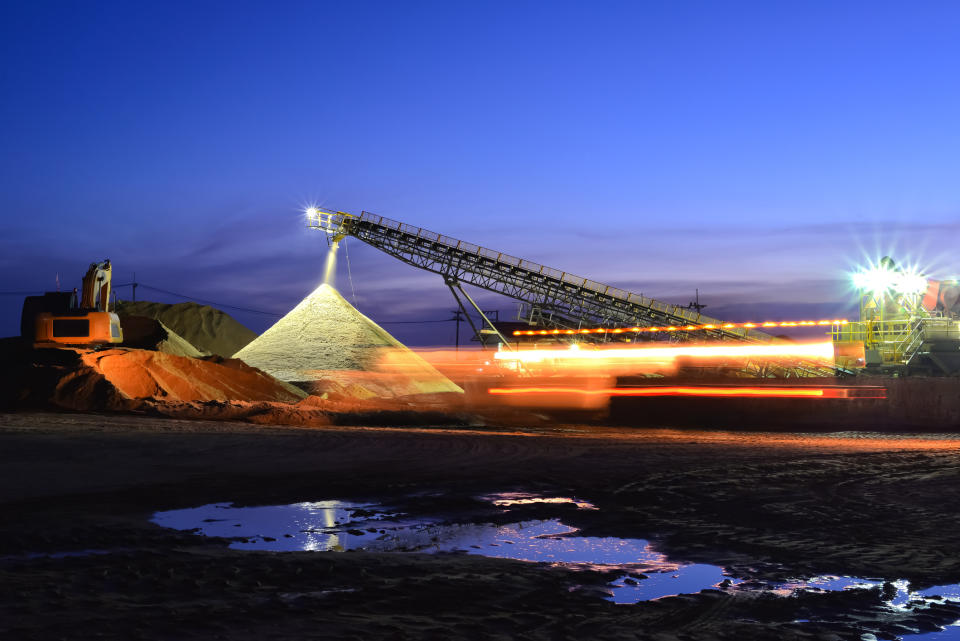 Sand mine at night.