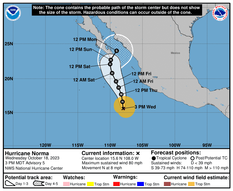 Hurricane Norma is forecast to approach the Baja California peninsula by the weekend.