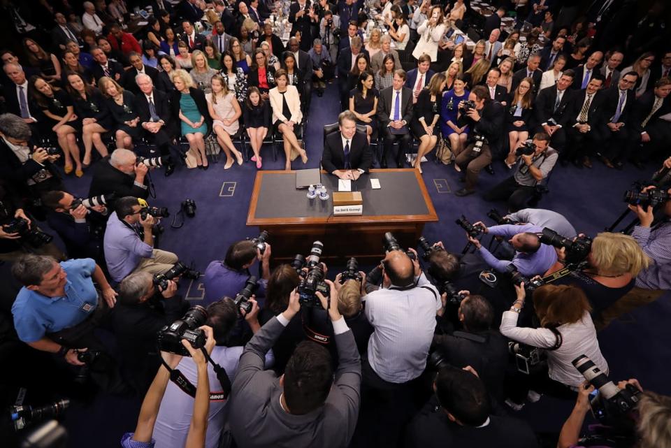 <div class="inline-image__caption"><p>Supreme Court nominee Judge Brett Kavanaugh arrives for testimony before the Senate Judiciary Committee during his Supreme Court confirmation hearing in the Hart Senate Office Building on Capitol Hill September 4, 2018 in Washington, DC. Kavanaugh was nominated by President Donald Trump to fill the vacancy on the court left by retiring Associate Justice Anthony Kennedy. </p></div> <div class="inline-image__credit">Chip Somodevilla/Getty</div>