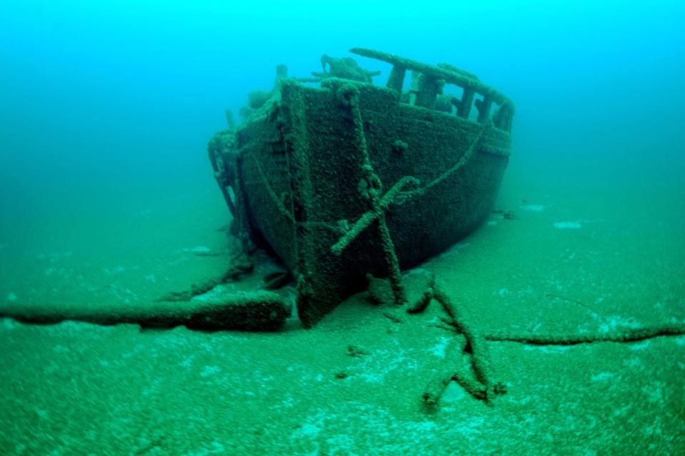 The Home sank in Lake Michigan in 1858. Its anchor rests in the sand.
