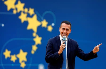 FILE PHOTO: Italian Deputy PM Luigi Di Maio speaks at the 5-Star Movement party's open-air rally at Circo Massimo in Rome, Italy, October 21, 2018. REUTERS/Max Rossi/File Photo