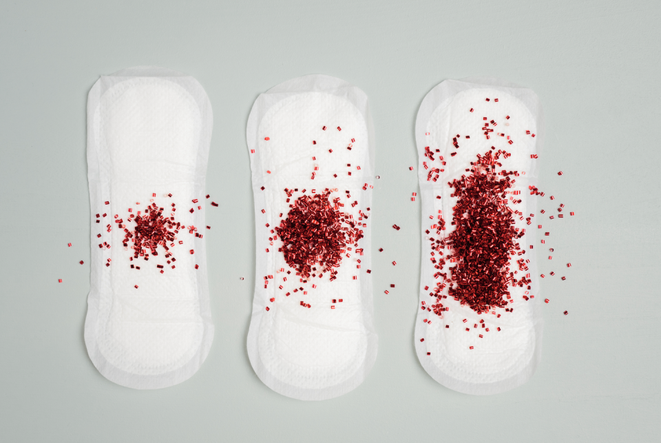 sanitary towels with red glitter on them