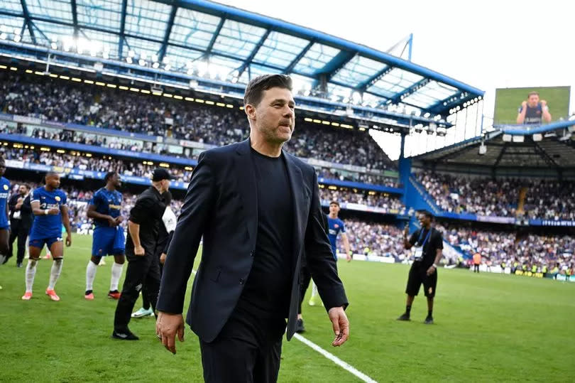 Mauricio Pochettino, Manager of Chelsea, looks on at full-time following the team's victory in the Premier League match between Chelsea FC and AFC Bournemouth at Stamford Bridge on May 19, 2024