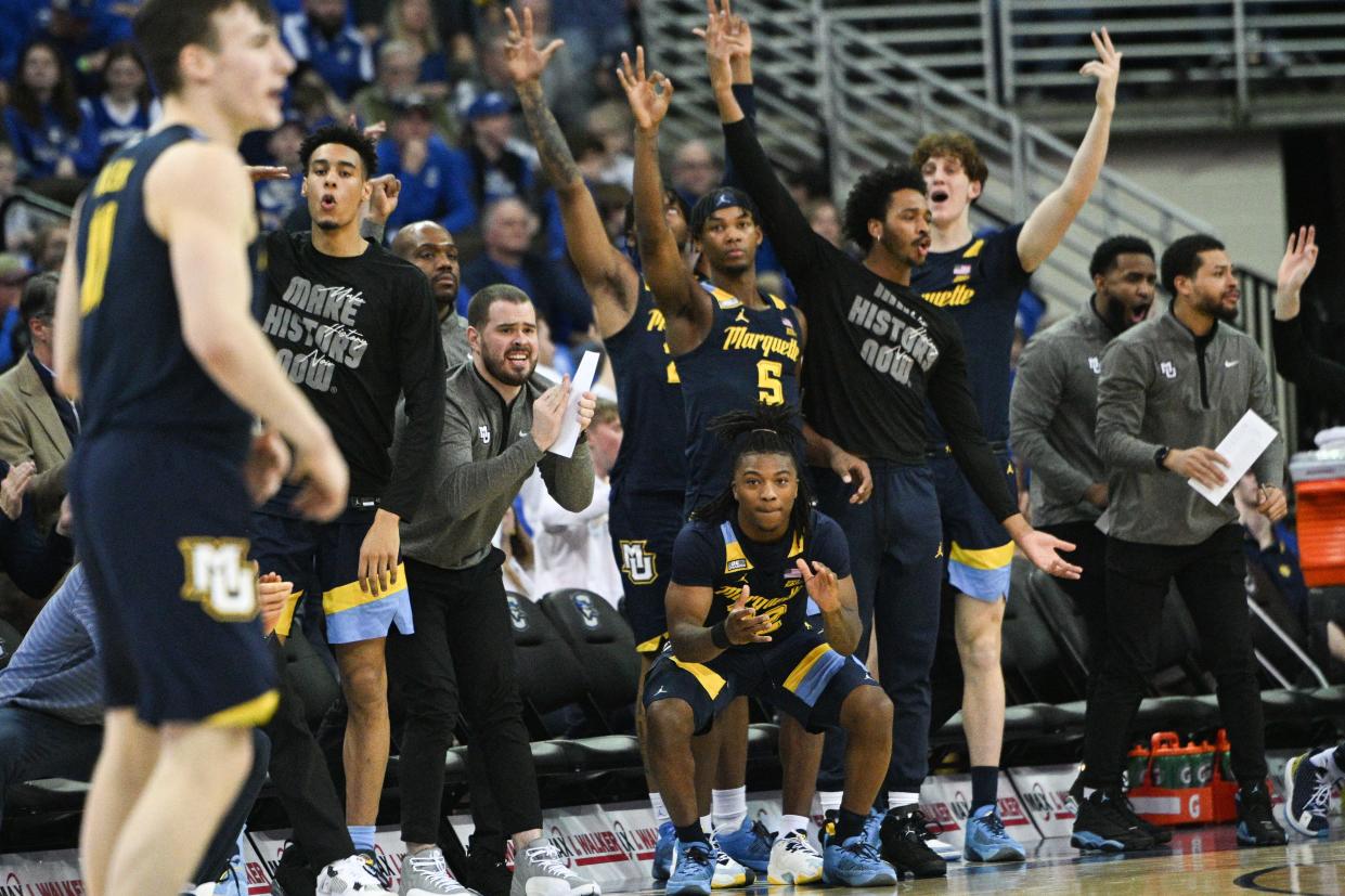 Marquette is fired up after Tyler Kolek knocked down a three-pointer against Creighton on Tuesday.