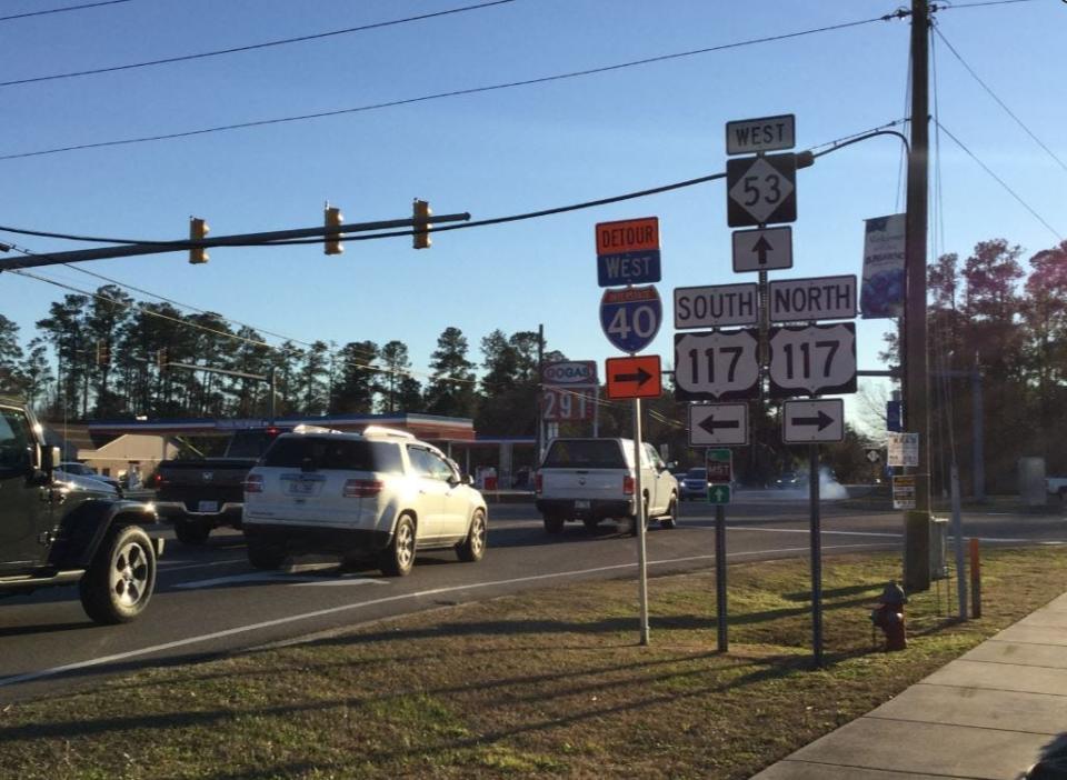 Vehicles pass through the N.C. 53 and U.S. 117 corridor.