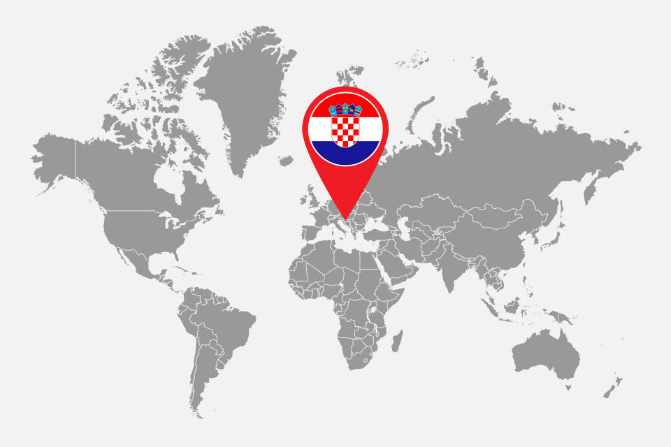 A world map with Croatia indicated