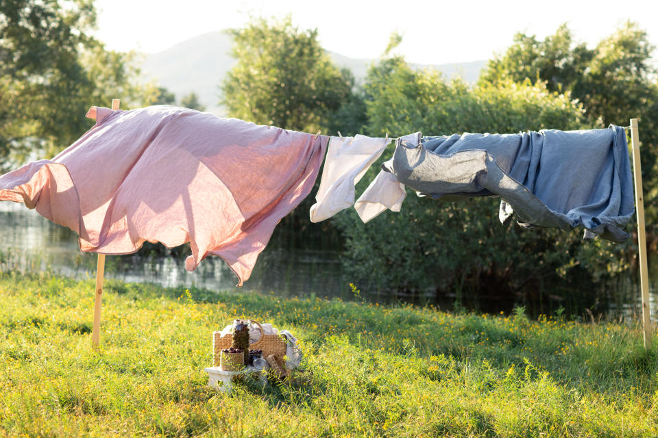 Bedding and PJs on a washing line. (Getty Images)