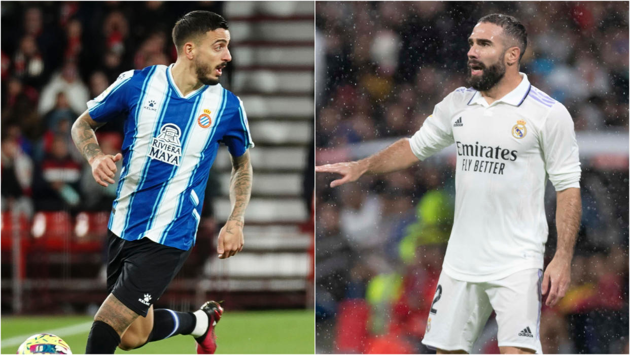 Espanyol's Joselu (left) and Real Madrid's Dani Carvajal. (PHOTOS: LaLiga)