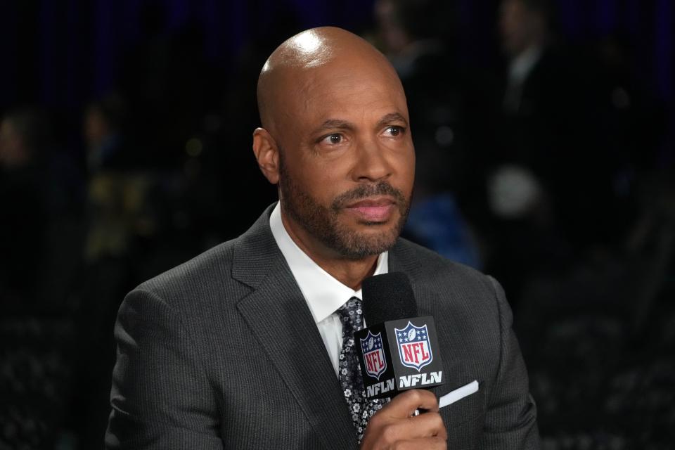 NFL Network reporter Jim Trotter at a press conference at Phoenix Convention Center on Feb. 8, 2023 in Phoenix, Ariz.