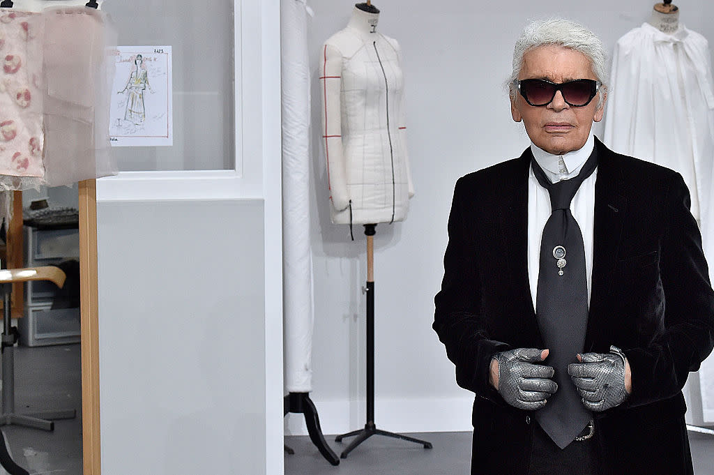 PARIS, FRANCE – JULY 05: Karl Lagerfeld walks the runway during the Chanel Haute Couture Fall/Winter 2016-2017 show as part of Paris Fashion Week on July 5, 2016 in Paris, France. (Photo by Victor VIRGILE/Gamma-Rapho via Getty Images)
