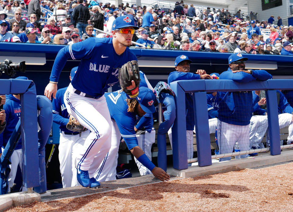 DUNEDIN, FLORIDA - FEBRUARY 27: Cavan Biggio #8 of the Toronto Blue Jays takes the field during the spring training game against the Minnesota Twins at TD Ballpark on February 27, 2020 in Dunedin, Florida. (Photo by Mark Brown/Getty Images)