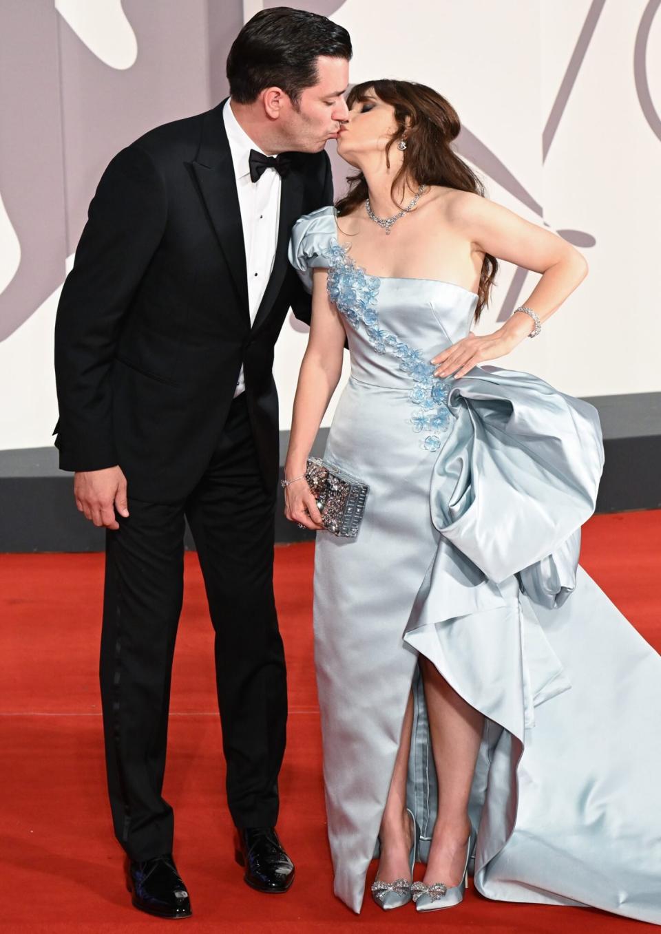 Jonathan Scott and Zooey Deschanel attend the "Dreamin' Wild" red carpet at the 79th Venice International Film Festival