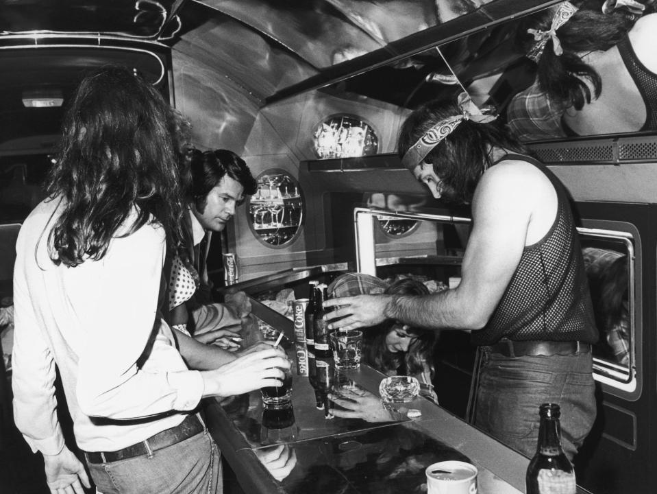 Led Zeppelin onboard the Starship during their 1973 tour.