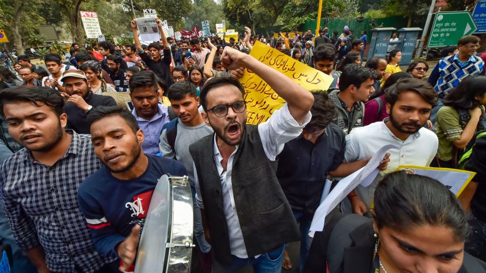 <div class="paragraphs"><p>Umar Khalid with fellow protesters gathered at the Mandi House during an anti-CAA protest before the riots.</p></div>