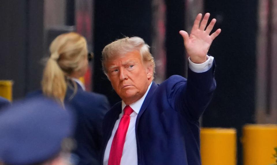 Donald Trump arrives at Trump Tower on April 3, 2023, in New York City. (Photo by Gotham/GC Images)