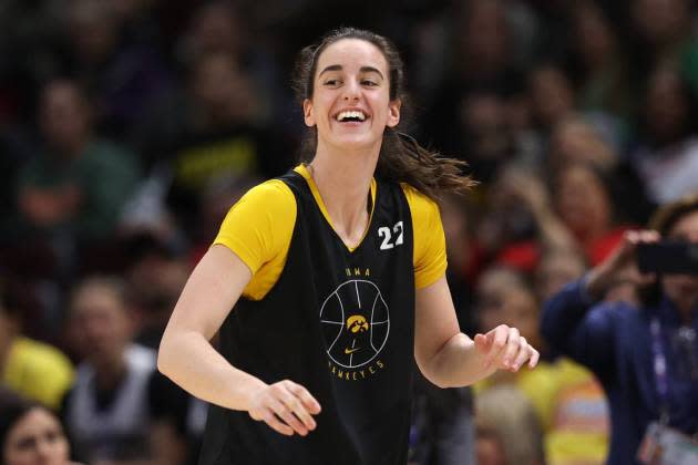 Caitlin Clark during open practice session on April 6, 2024 in Cleveland, OH. - Credit: Steph Chambers/Getty Images
