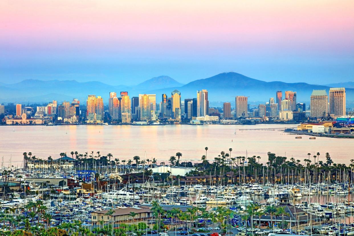 San Diego is a large coastal city right on the Pacific Ocean in Southern California.