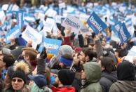 Supporters of Democratic 2020 U.S. presidential candidate Senator Bernie Sanders attend his rally in Boston