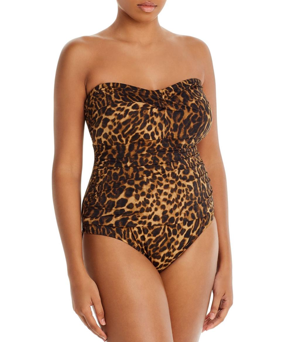 Cat-Print Bandeau One-Piece Swimsuit