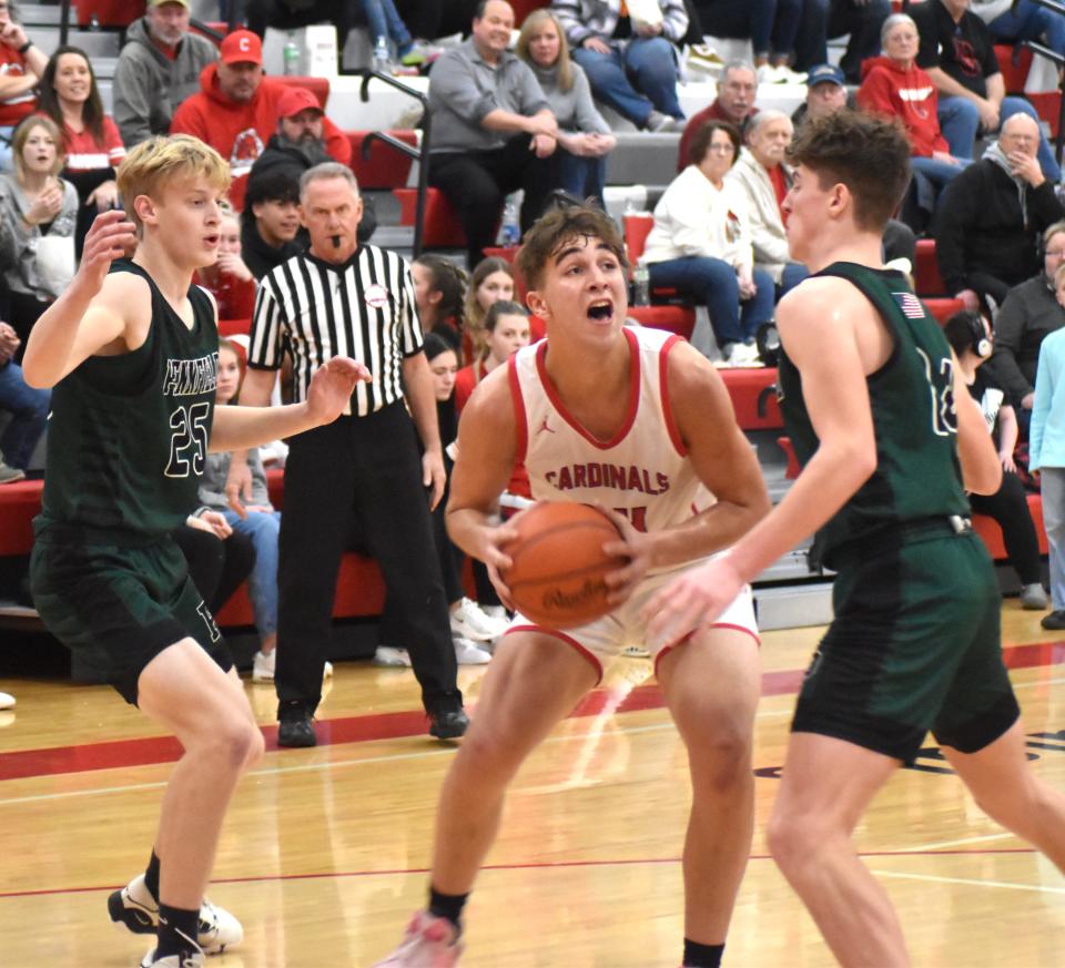 Coldwater's Donte Work goes up strong for two versus Pennfield on Friday night