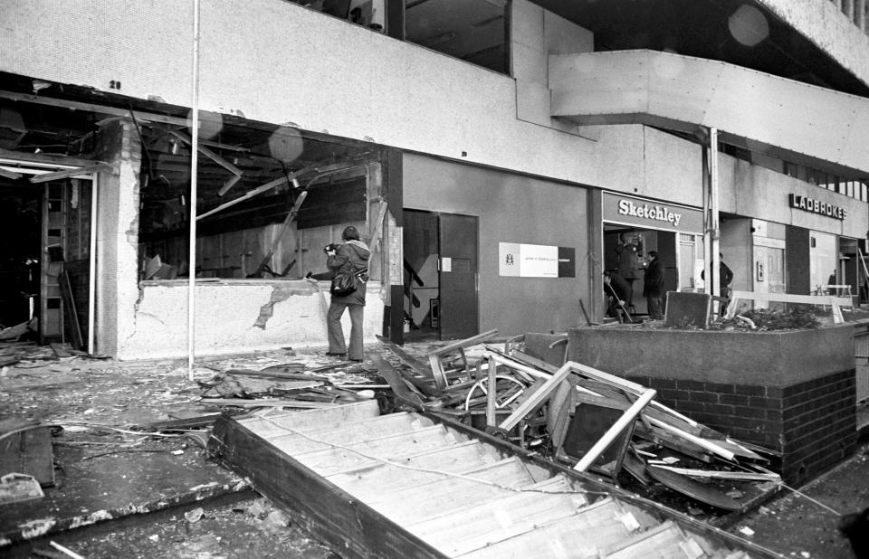 The aftermath of the fatal bomb attack on the Mulberry Bush pub (PA) (PA Wire)