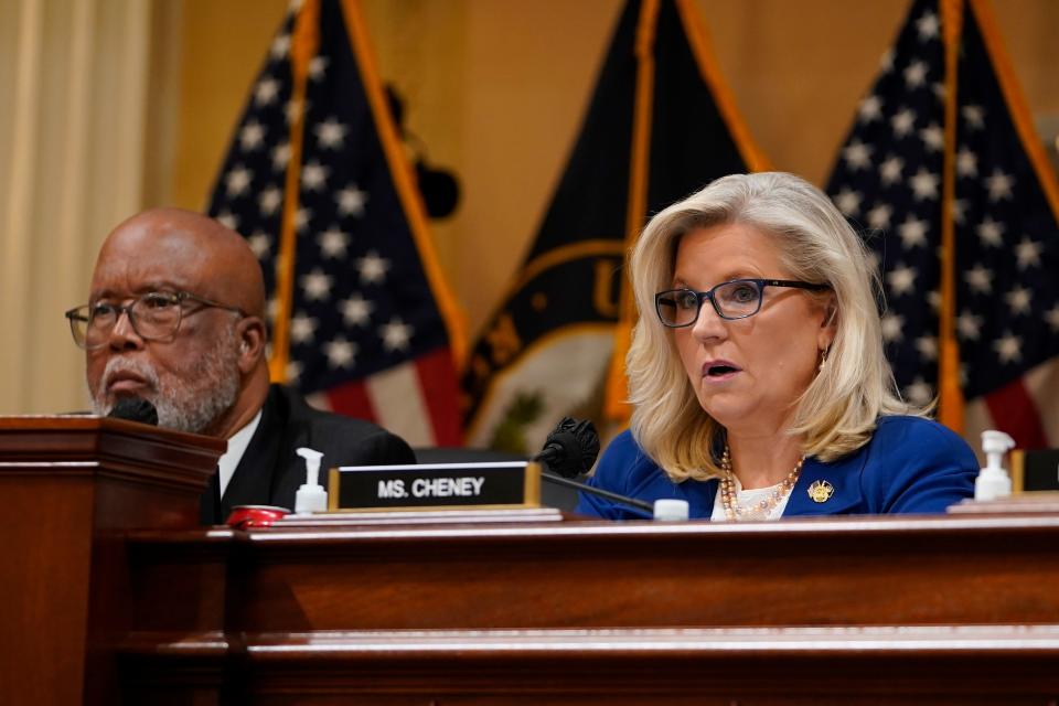 Rep. Liz Cheney, R-Wyo, makes a motion to subpoena former President Donald Trump during the Oct. 13 hearing of the committee to investigate the Jan. 6, 2021, 6 attack on the U.S. Capitol in Washington, D.C.