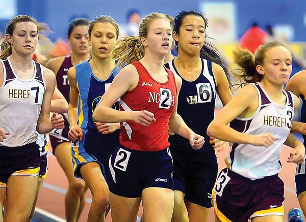 North Hagerstown's Emily Ward (2) is the Washington County indoor track and field championships record-holder in the girls 1,600.