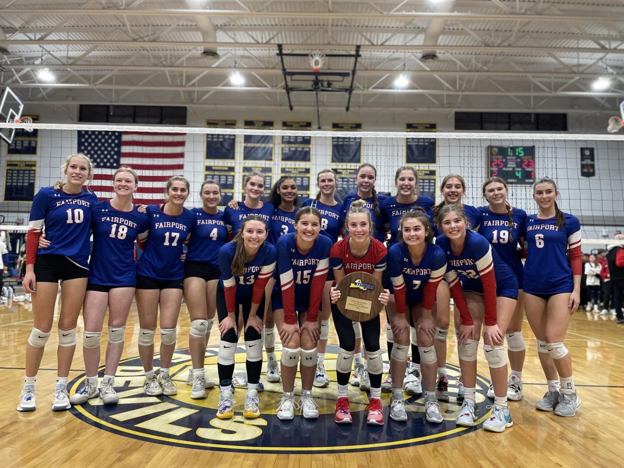 Two-time Section V champion Fairport (19-0) won the NYSPHSAA Class AAA Far West Regional to clinching the program's first state tournament trip after a 3-1 win over Section VI's Lancaster on Saturday, Nov. 11, 2023 at Victor High School.