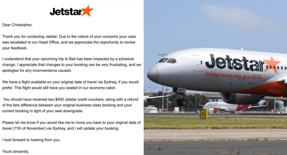 Jetstar email and plane.