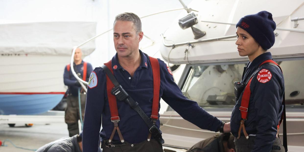 taylor kinney as kelly severide and miranda rae mayo as stella kidd