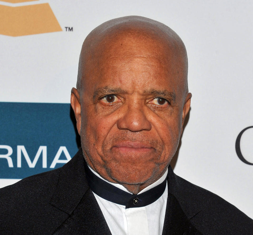 FILE - This Feb. 11, 2012, file photo shows Motown Records founder Berry Gordy Jr. in Beverly Hills, Calif. A musical based on the life of legendary Motown Records founder Berry Gordy is set to open on Broadway next year. Brandon Victor Dixon, who portrays Gordy, and Valisia LeKae, who plays its signature songstress, Diana Ross, visited the Motown Museum on Tuesday, Nov. 27, 2012, ahead of their upcoming Broadway musical about Motown Records. “Motown: The Musical” begins its run of preview performances March 11 ahead of the official opening on April 14 at New York's Lunt-Fontanne Theatre. (AP Photo/Vince Bucci, File)