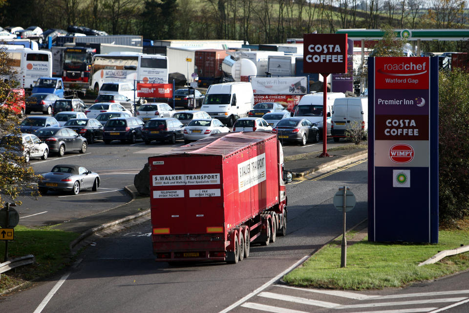 A general view of the sliproad into Watford Gap services on the M1 motorway, as the 50th anniversary of the opening of the motorway is marked.   (Photo by David Jones/PA Images via Getty Images)