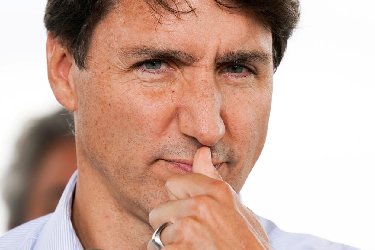 Canada's Prime Minister Justin Trudeau during his election campaign tour in Candiac, Quebec Canada, September 12, 2021. REUTERS/Carlos Osorio     TPX IMAGES OF THE DAY