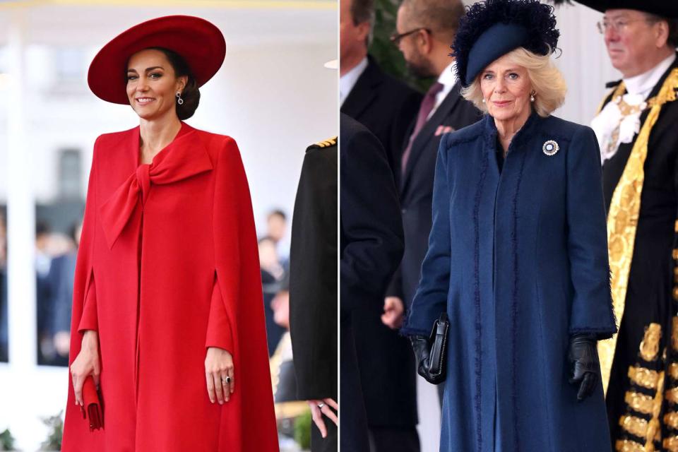 <p>Tim Rooke/Shutterstock; Chris Jackson/Getty Images</p> Kate Middleton and Queen Camilla greet the President of South Korea on Nov 21, 2023