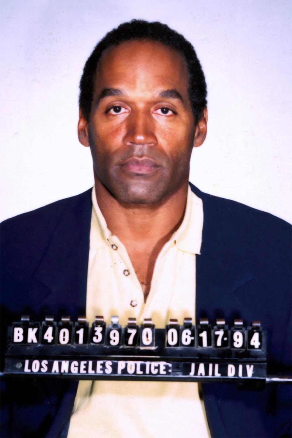 OJ Simpson was arrested in June 1994 after leading police on a slow-speed chase through Los Angeles, eventually being found not guilty of murdering his ex-wife and her friend – though the NFL player’s legal troubles continued (LAPD)