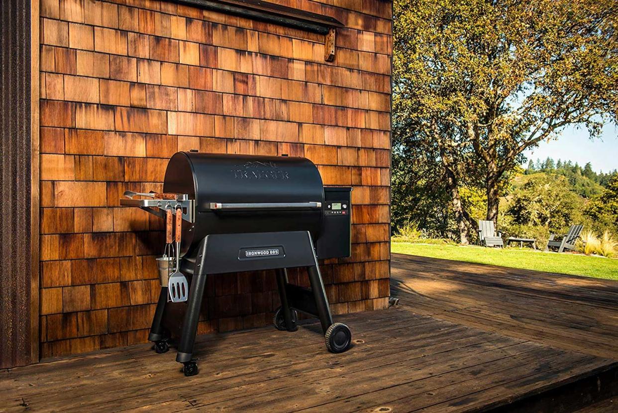  a traegar smoker outside a house 