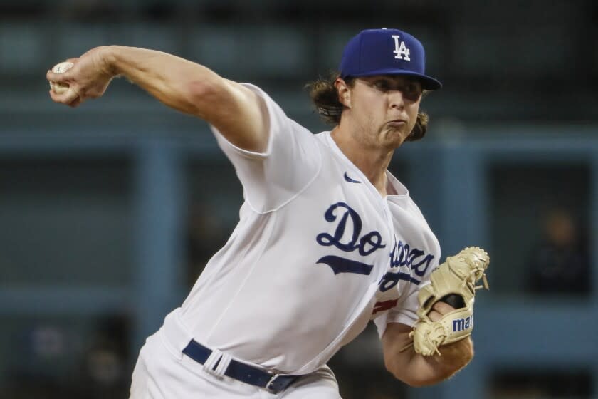 Los Angeles, CA, Tuesday, July 5, 2022 - Dodgers starter Ryan Pepiot pitches the fifth inning against the Colorado Rockies at Dodger Stadium. (Robert Gauthier/Los Angeles Times)