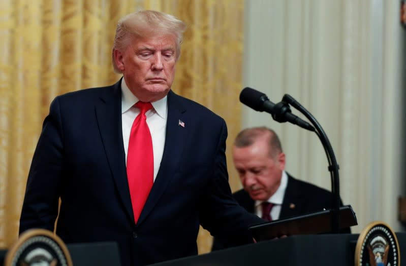 U.S. President Donald Trump and Turkey's Pressident Tayyip Erdogan hold a joint news conference at the White House in Washington