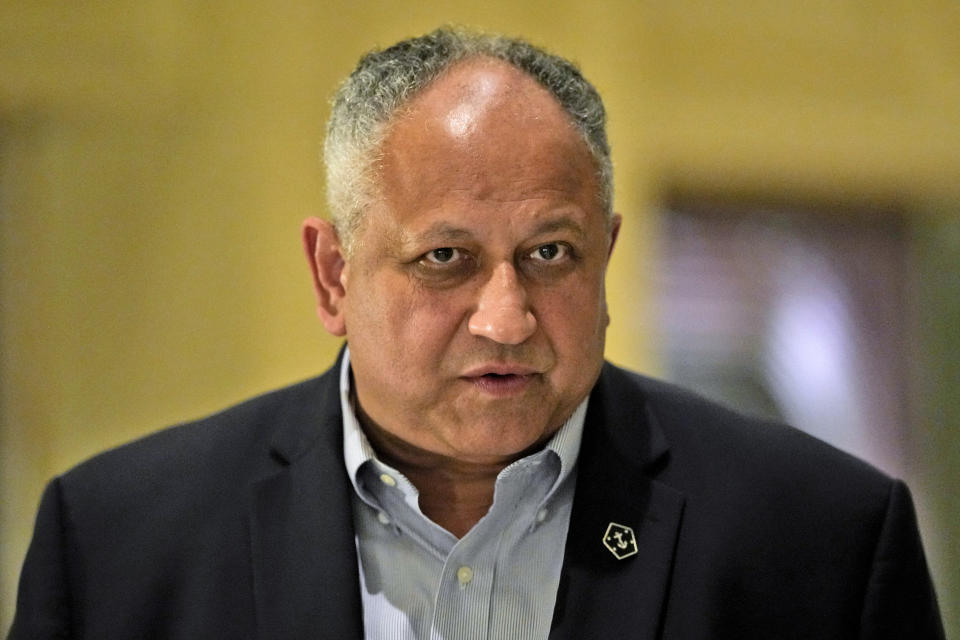 United States Navy Secretary Carlos Del Toro talks during an interview at the financial district of Makati, Philippines, Tuesday, July 26, 2022. Del Toro warned any Asian aggressor who would violate the sovereignty of other countries in the region risks facing punitive counter actions by the West and its allies like what Russia is confronting now after invading Ukraine. (AP Photo/Aaron Favila)